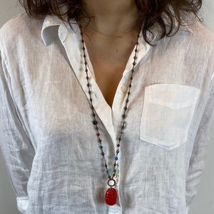 CARLA PERETTI’S BRASS AND AGATE SCARAB BEADED NECKLACE